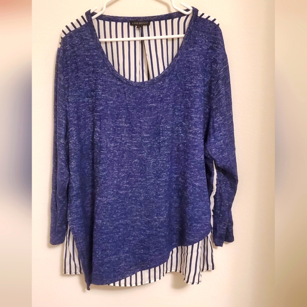 Lane Bryant Long Sleeve Blouse Size 22/24 Stripes Marbled Heathered Artsy Office